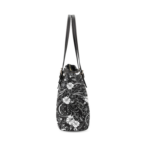 Black White Flower Juleez Leather Tote Bag/Small (Model 1640)