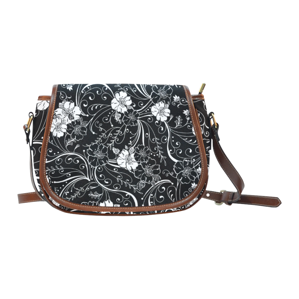 Black White Flower Juleez Saddle Bag/Small (Model 1649) Full Customization