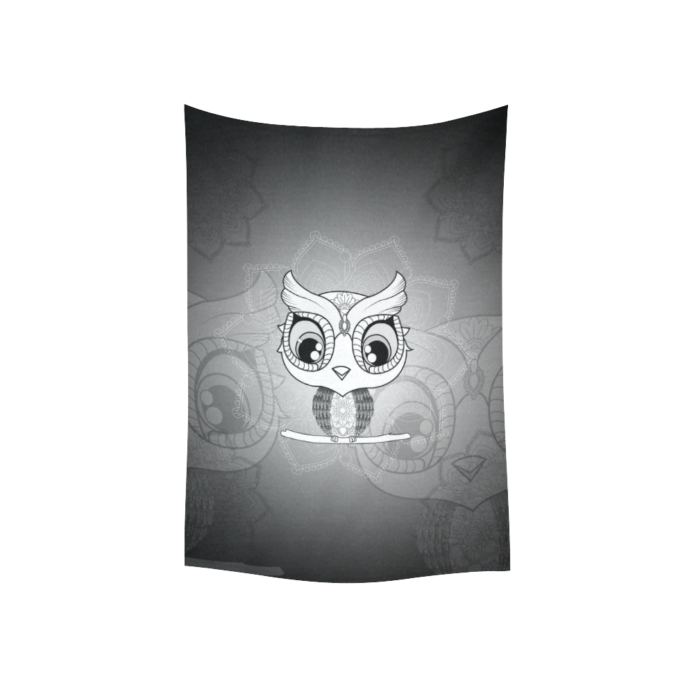 Cute owl, mandala design black and white Cotton Linen Wall Tapestry 40"x 60"