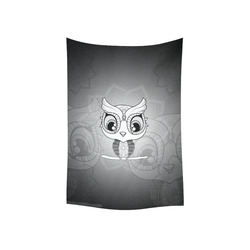 Cute owl, mandala design black and white Cotton Linen Wall Tapestry 40"x 60"