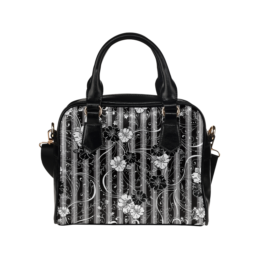 Handbag Juleez Black White Flower Stripe Shoulder Handbag (Model 1634)