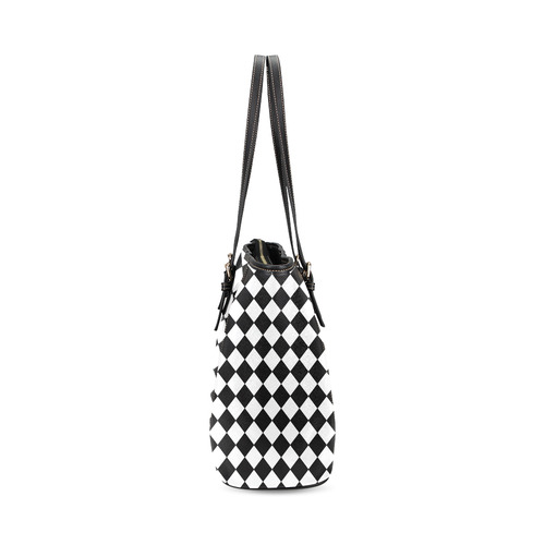 Pop Art Handbag Black White Harlequin Print Leather Tote Bag/Small (Model 1640)
