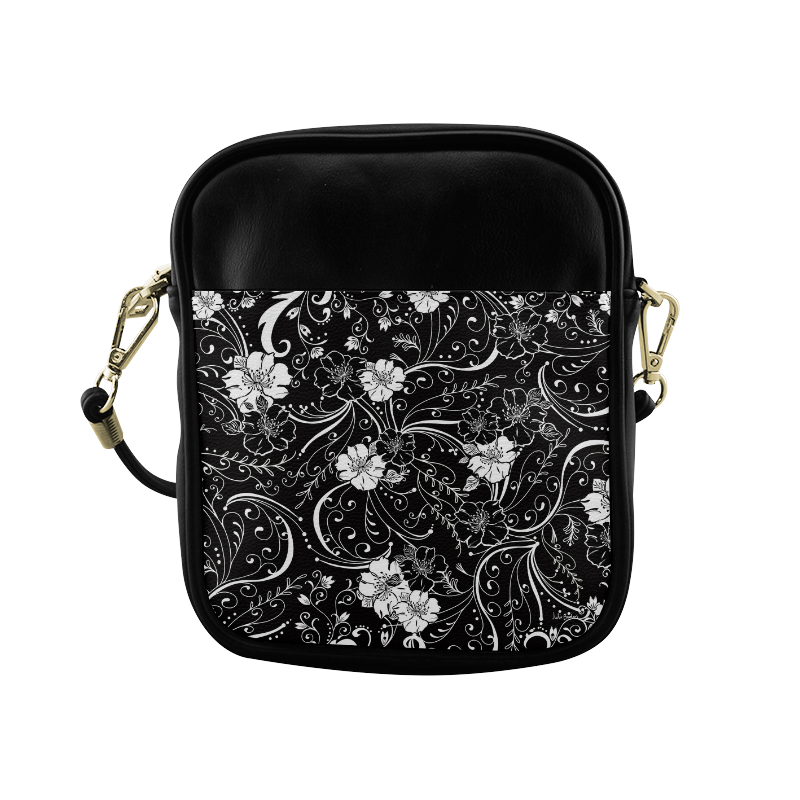 Black White Flower Juleez Sling Bag (Model 1627)