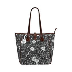 Handbag Black White Flower Juleez Classic Tote Bag (Model 1644)