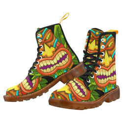 Hawaiian Tropical Tiki Mask Floral Custom Canvas Boots For Women Model 1203H