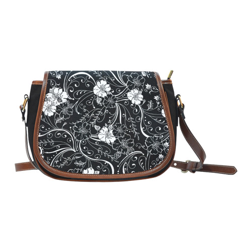 Black White Flower Juleez Saddle Bag/Small (Model 1649)(Flap Customization)