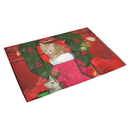 Christmas, funny kitten with gifts Azalea Doormat 30" x 18" (Sponge Material)
