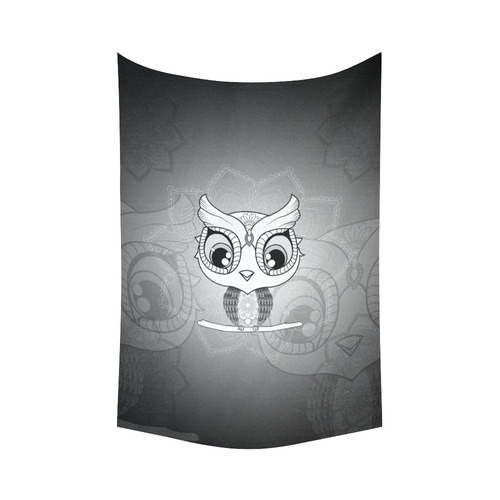 Cute owl, mandala design black and white Cotton Linen Wall Tapestry 60"x 90"