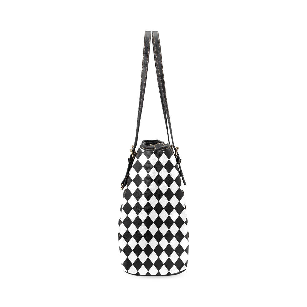 Pop Art Handbag Black White Harlequin Print Leather Tote Bag/Small (Model 1640)