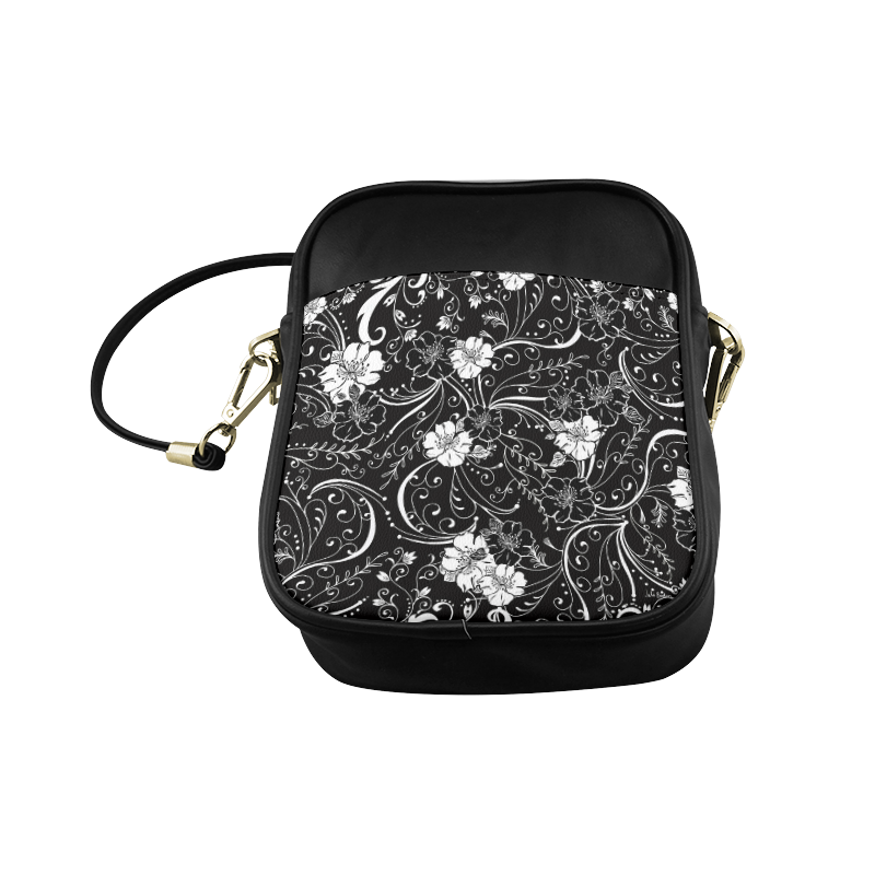 Black White Flower Juleez Sling Bag (Model 1627)