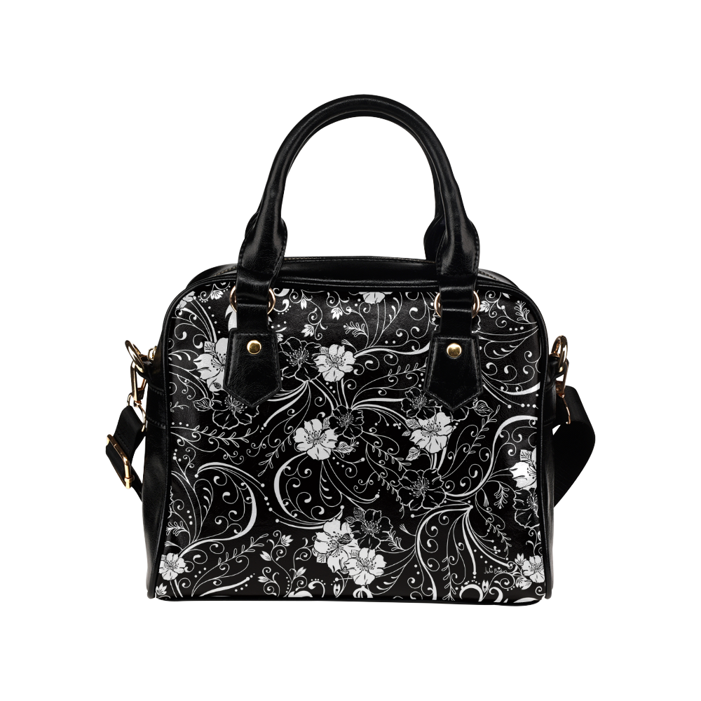 Black White Flower Juleez Shoulder Handbag (Model 1634) | ID: D1833154