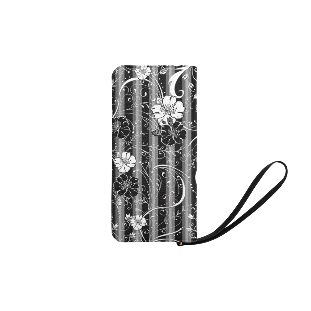 Black White Flower Stripe Women's Clutch Purse (Model 1637)