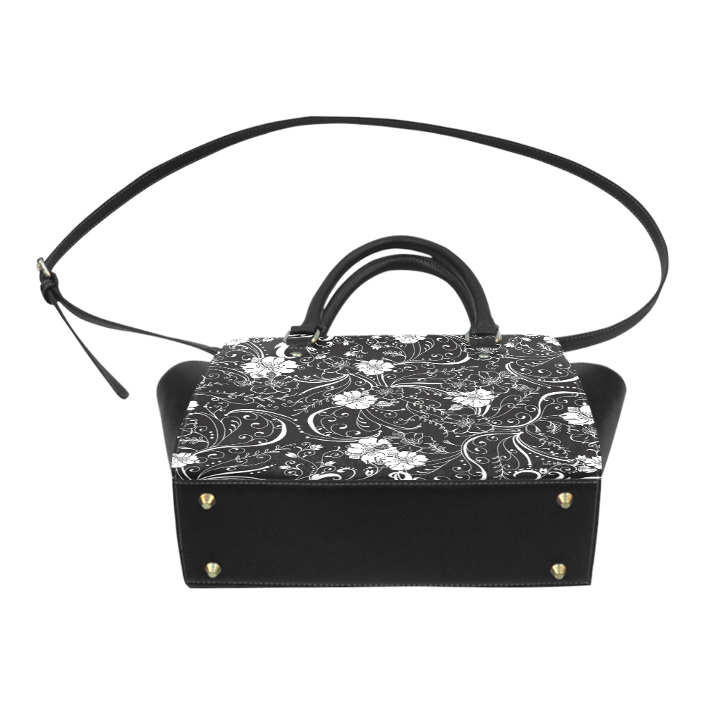 Black White Flower Juleez Classic Shoulder Handbag (Model 1653)