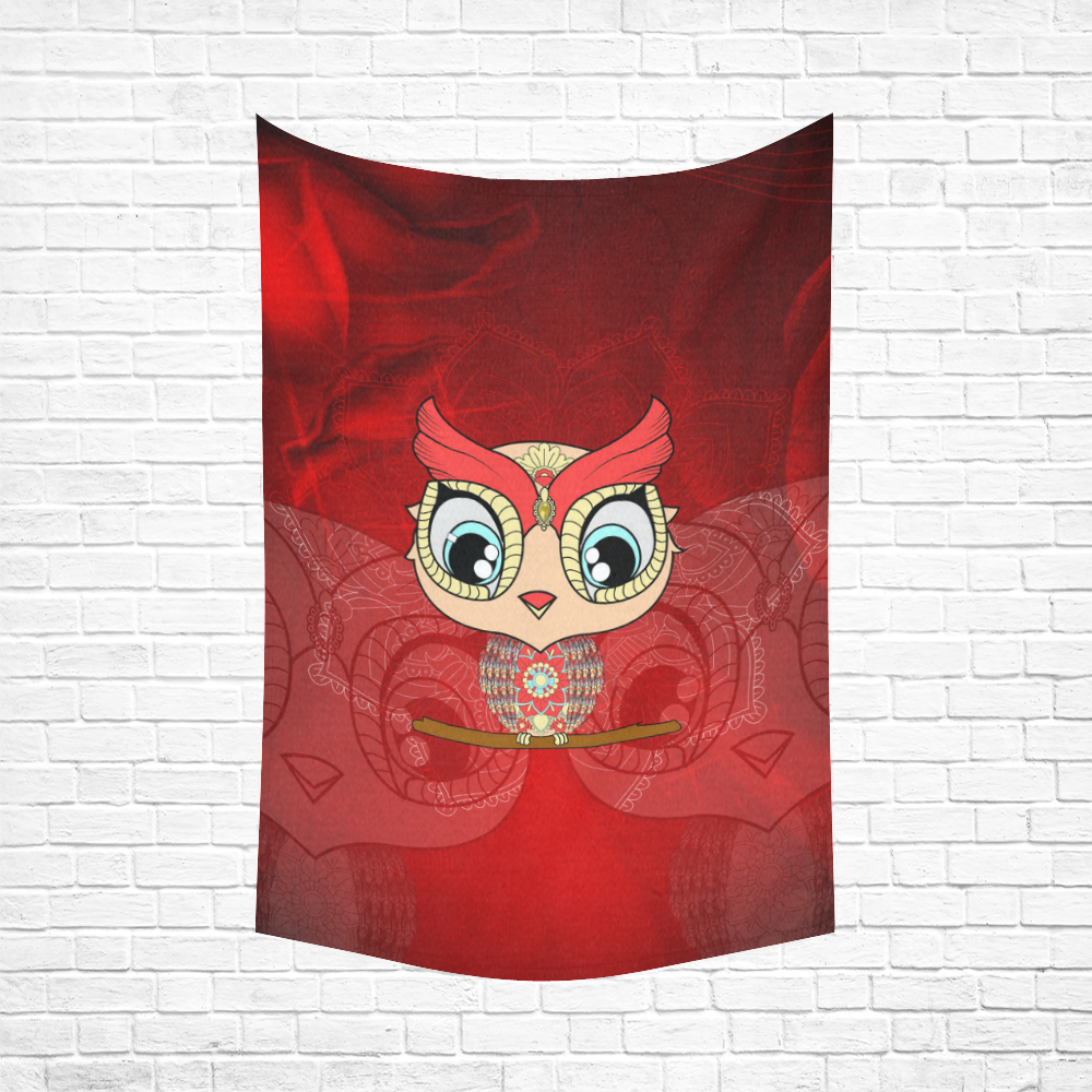 Cute owl, mandala design colorful Cotton Linen Wall Tapestry 60"x 90"