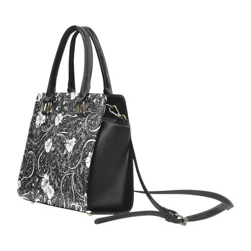 Black White Flower Juleez Classic Shoulder Handbag (Model 1653)