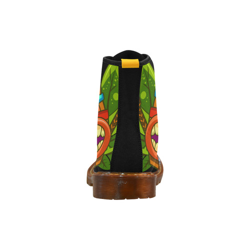 Hawaiian Tropical Tiki Mask Floral Martin Boots For Women Model 1203H