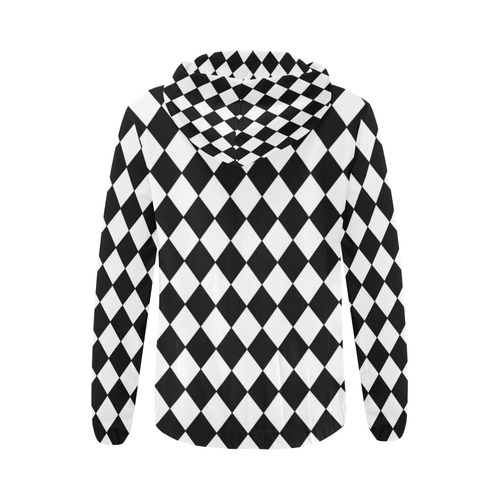 Zip Hoodie Black White Harlequin Print All Over Print Full Zip Hoodie for Women (Model H14)