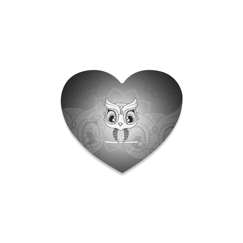 Cute owl, mandala design black and white Heart Coaster