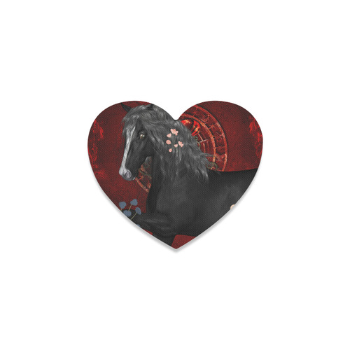 Black horse with flowers Heart Coaster