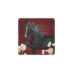Black horse with flowers Square Coaster