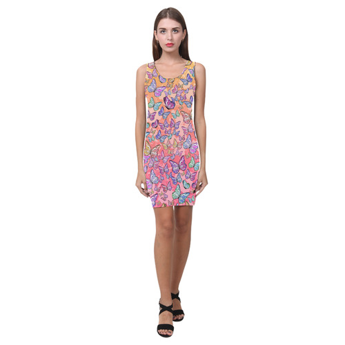 Coral Sun Dress Butterfly Print Juleez Medea Vest Dress (Model D06)