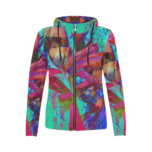 Abstract Iris Blue Jacket All Over Print Full Zip Hoodie for Women (Model H14)
