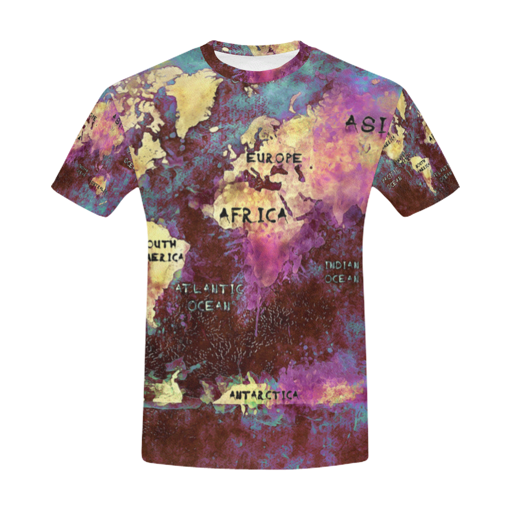 world map All Over Print T-Shirt for Men (USA Size) (Model T40)