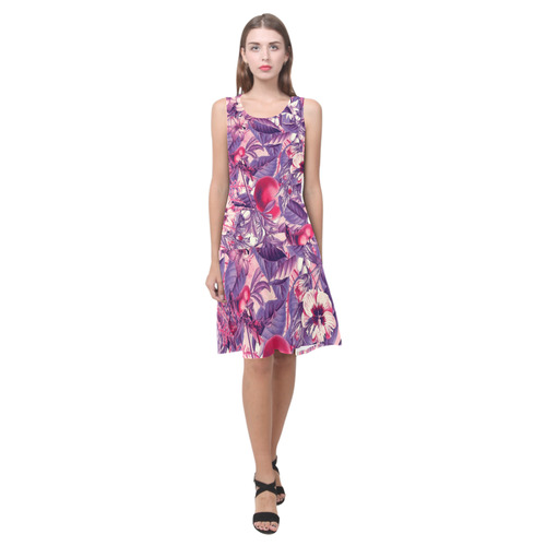 flowers 7 Sleeveless Splicing Shift Dress(Model D17)