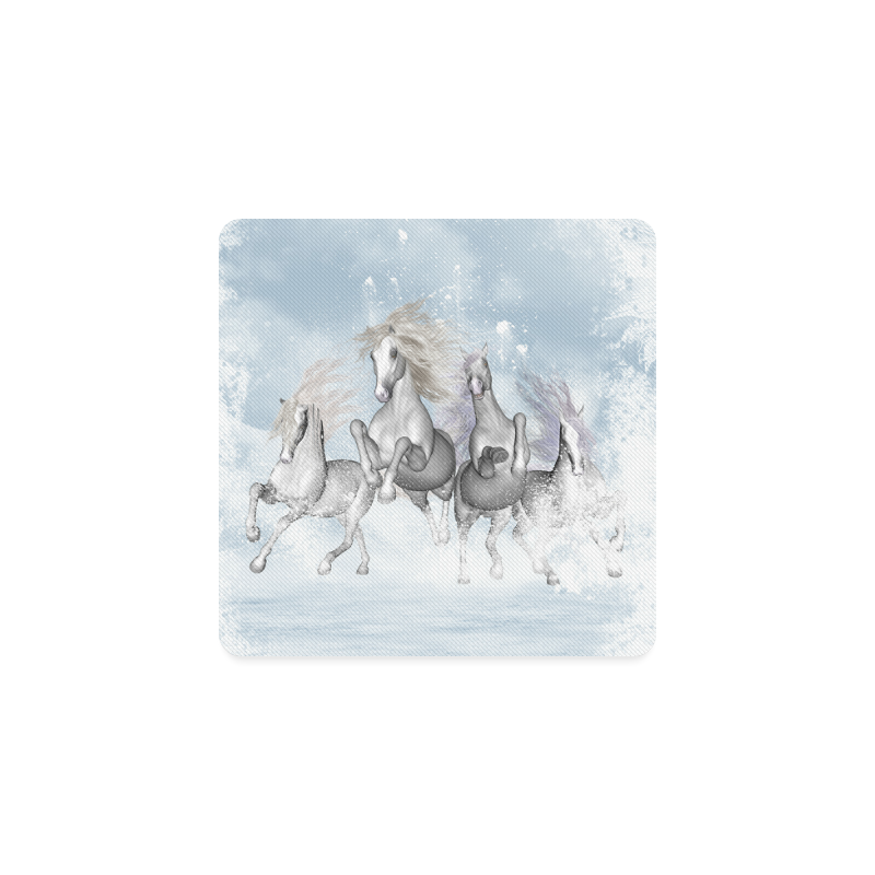 Awesome white wild horses Square Coaster