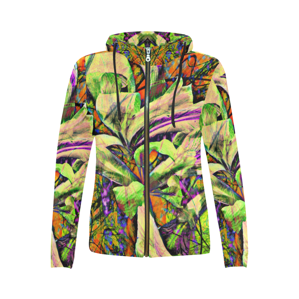 Abstract iris Yellow Jacket All Over Print Full Zip Hoodie for Women (Model H14)