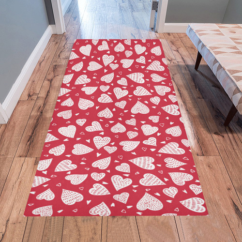 Cute Red White Valentine Hearts Area Rug 7'x3'3''