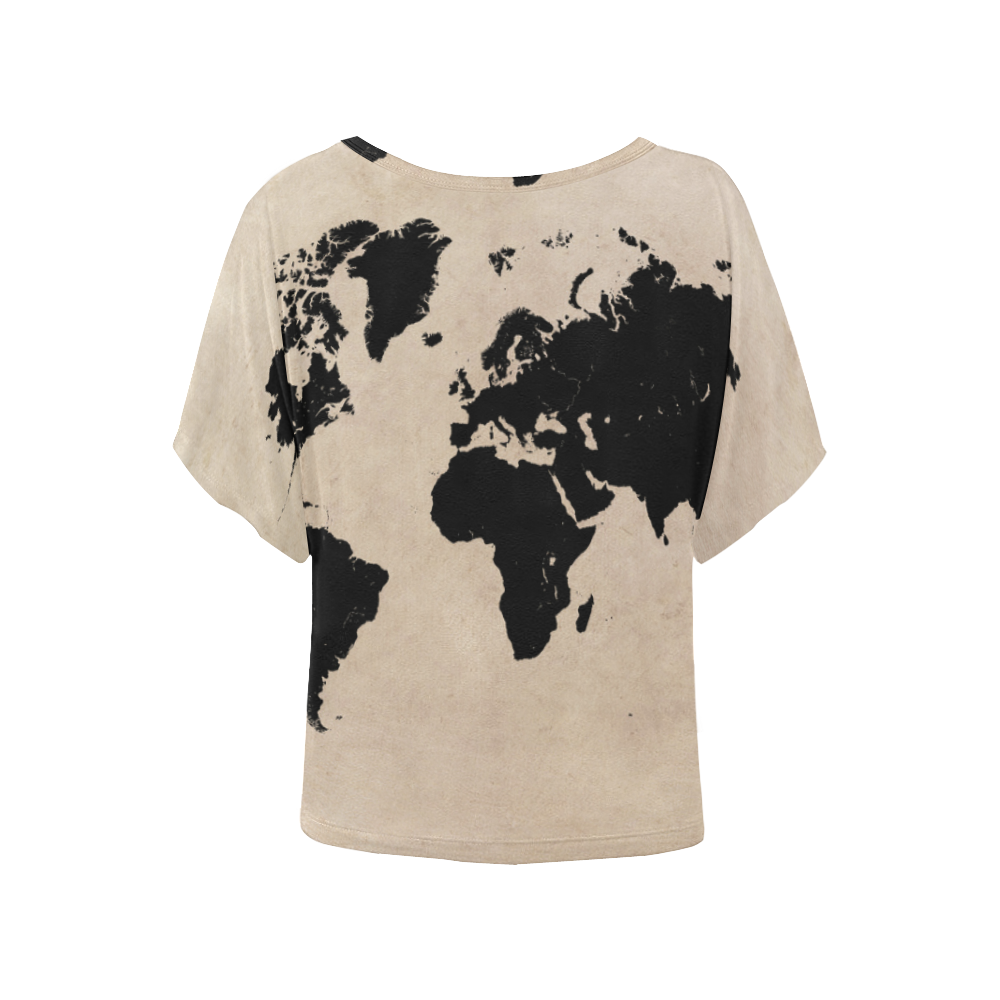 world map Women's Batwing-Sleeved Blouse T shirt (Model T44)