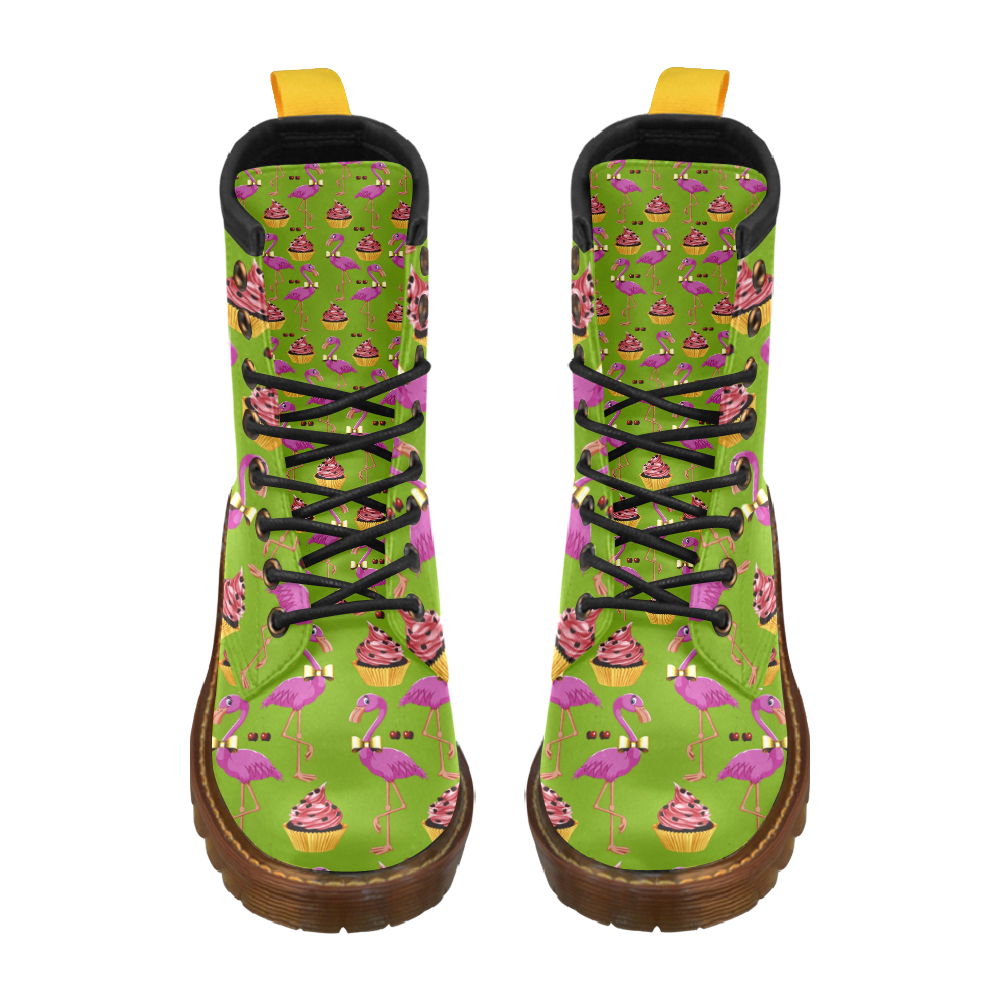Rockabilly Flamingo Fantasy - lime High Grade PU Leather Martin Boots For Women Model 402H