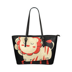 Cute Lion For Kids Animal Art Red Mane Leather Tote Bag/Large (Model 1651)