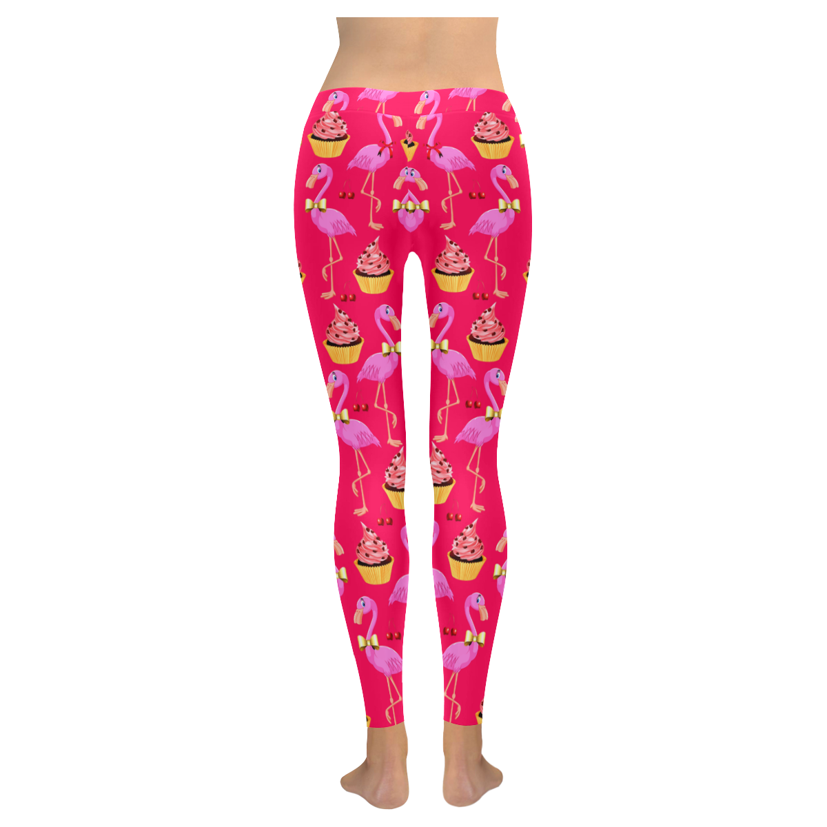 Rockabilly Flamingo fantasy - pink Women's Low Rise Leggings (Invisible Stitch) (Model L05)