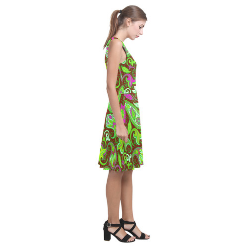 Pink Green Cute Floral Paisley Pattern Atalanta Casual Sundress(Model D04)