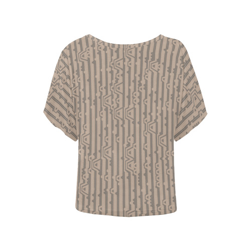 Beige Techie Stripe Women's Batwing-Sleeved Blouse T shirt (Model T44)