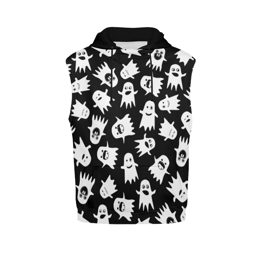 Halloween Ghosts All Over Print Sleeveless Hoodie for Men (Model H15)