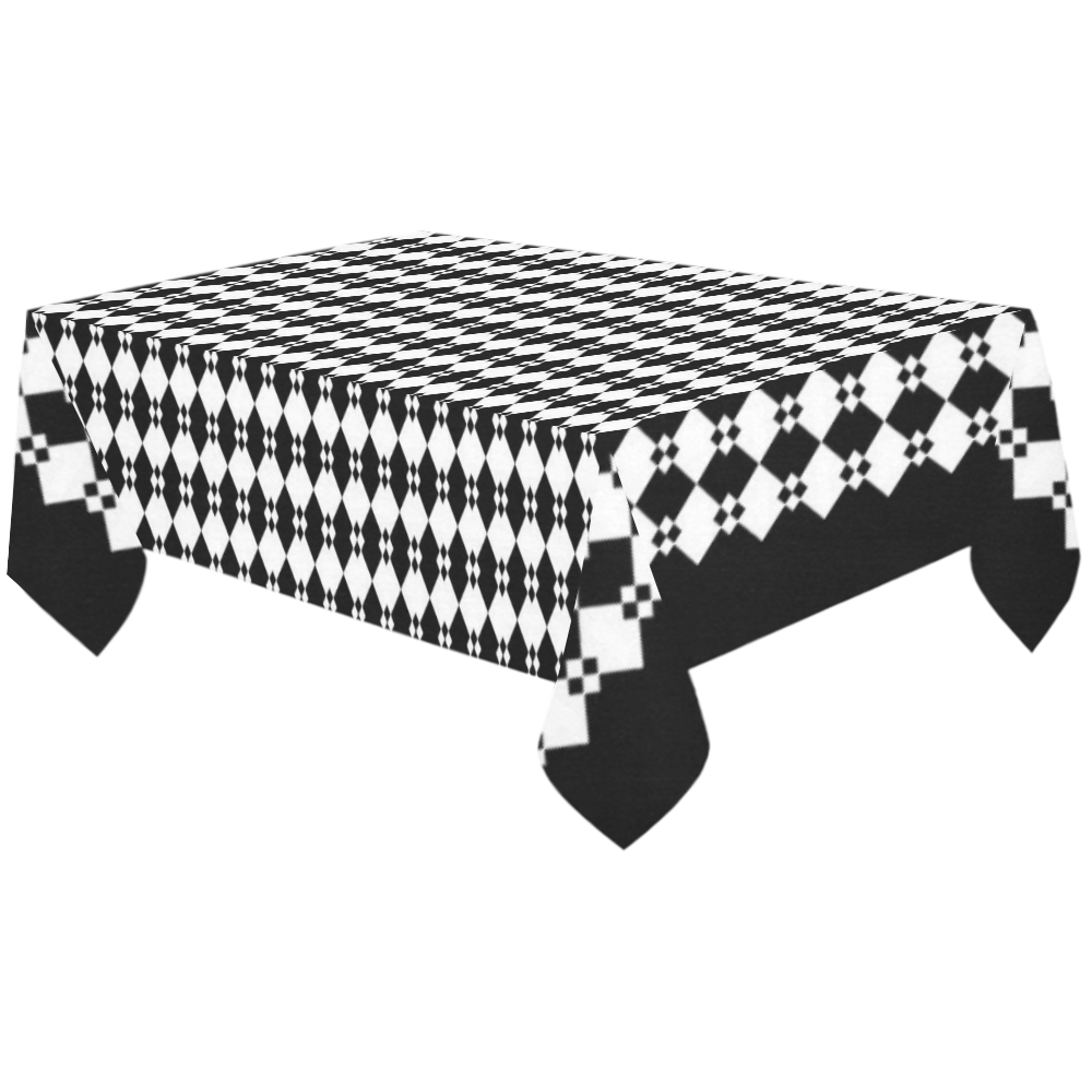 Funky Black & White Diamond Pattern Cotton Linen Tablecloth 60"x120"