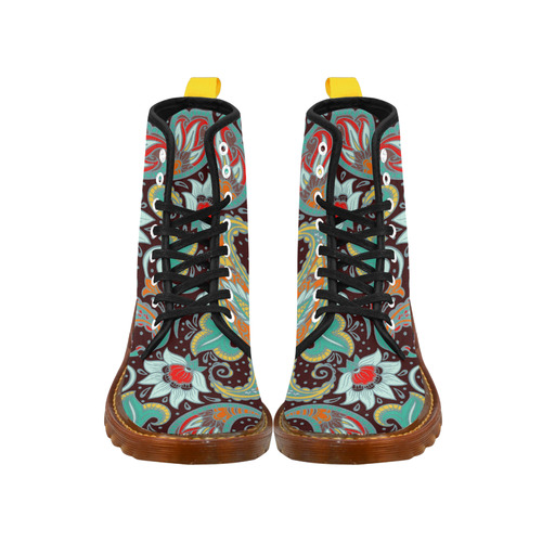 Red Gold Aqua Vintage Paisley Floral Pattern Martin Boots For Women Model 1203H