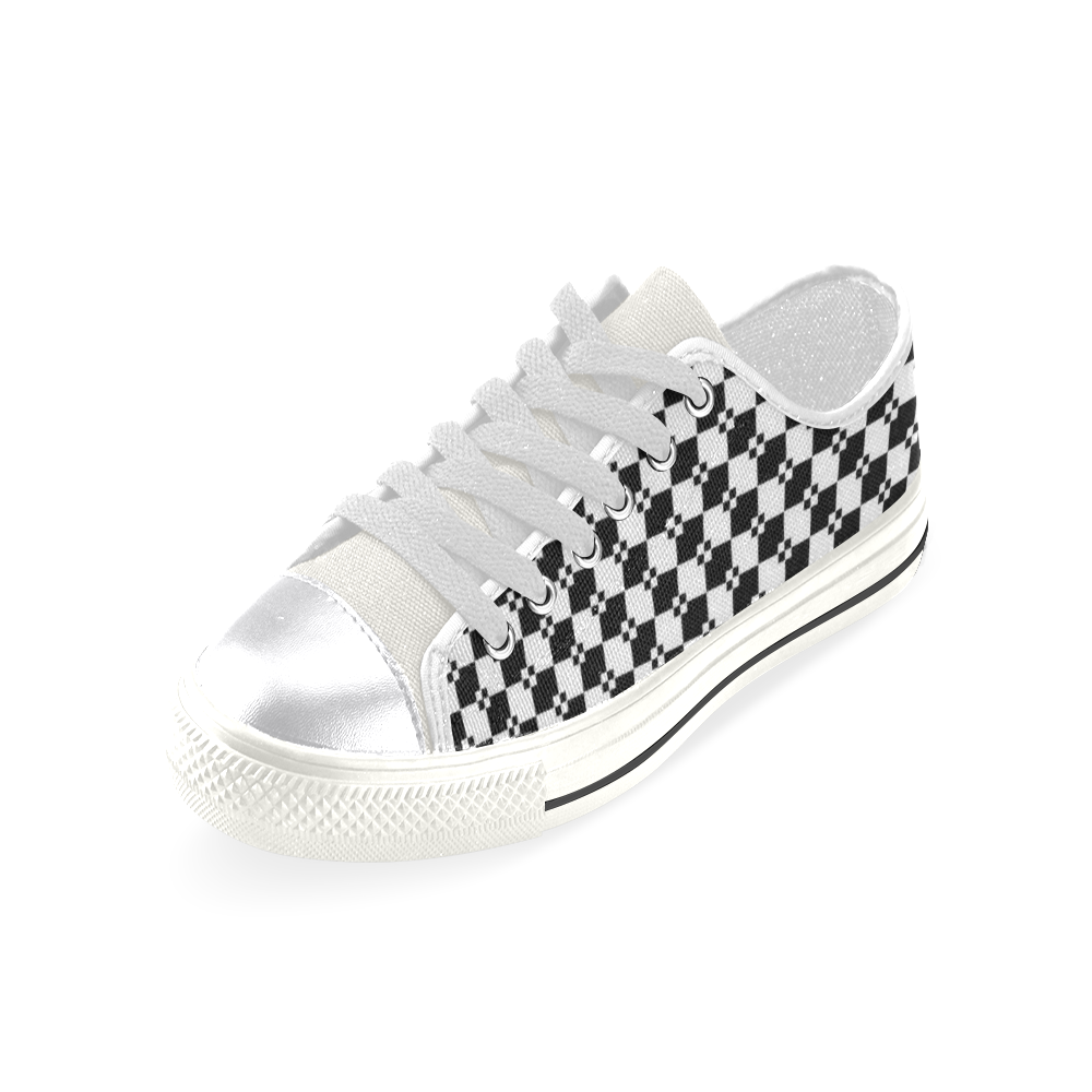Funky Black & White Diamond Pattern Women's Classic Canvas Shoes (Model 018)