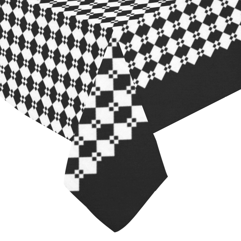 Funky Black & White Diamond Pattern Cotton Linen Tablecloth 60"x 84"