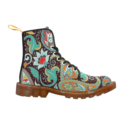 Red Gold Aqua Vintage Paisley Floral Pattern Martin Boots For Women Model 1203H