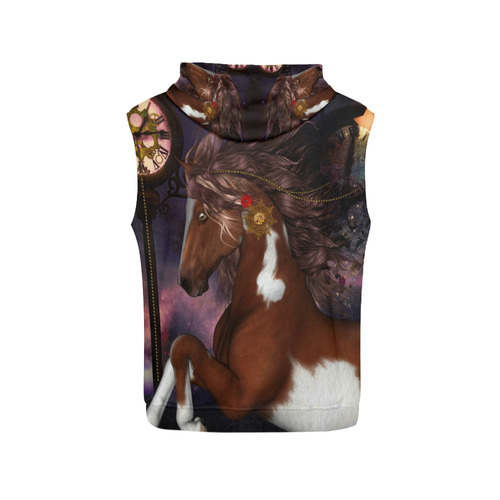 Awesome steampunk horse with clocks gears All Over Print Sleeveless Hoodie for Men (Model H15)