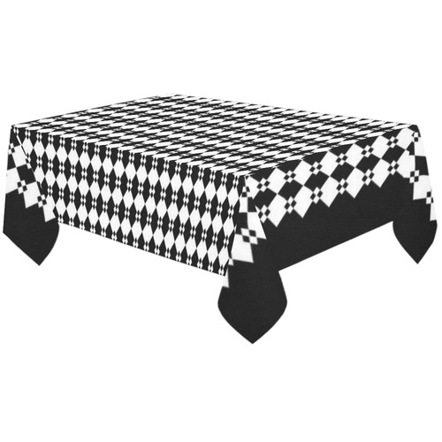 Funky Black & White Diamond Pattern Cotton Linen Tablecloth 60"x120"