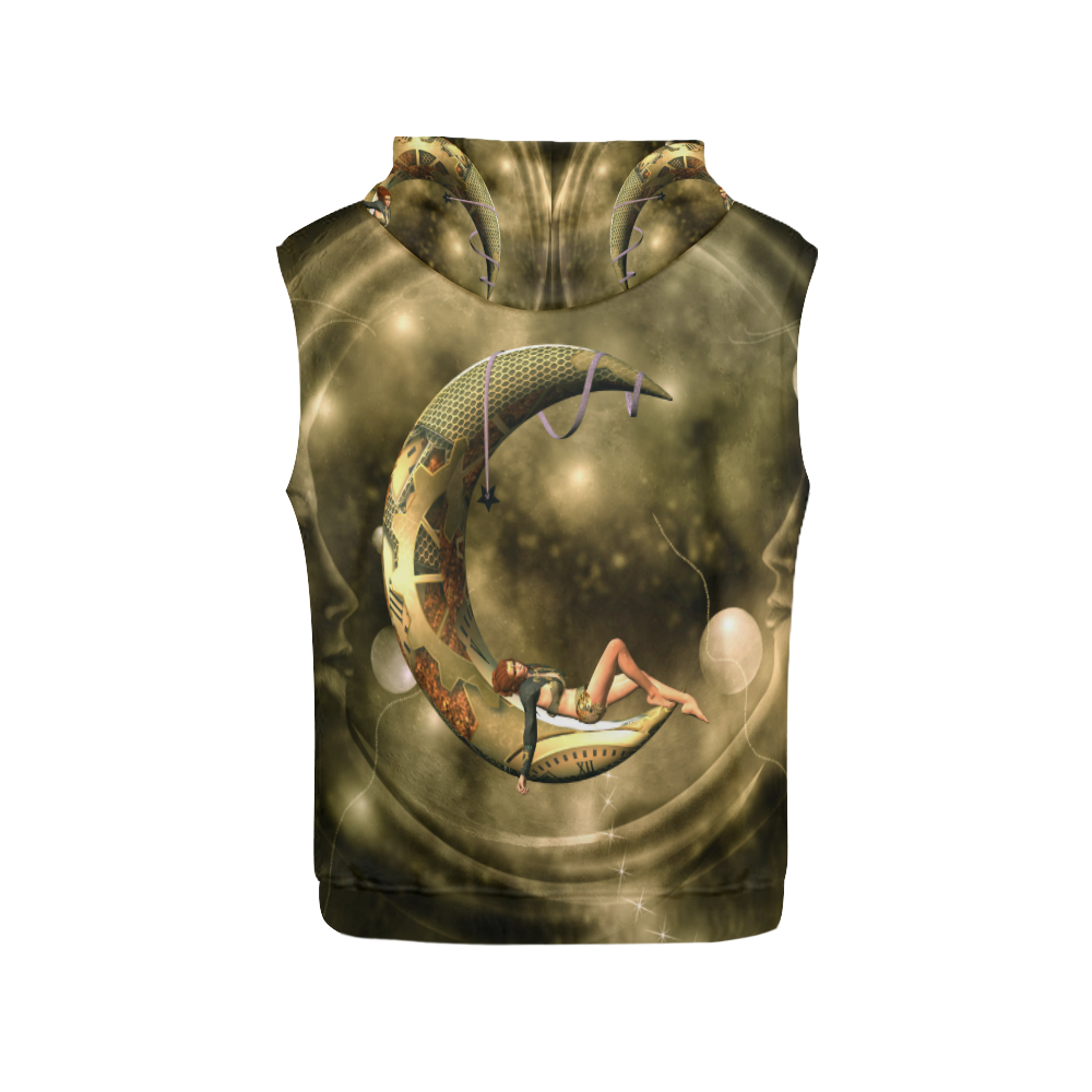 Wonderful steampunk women on a moon All Over Print Sleeveless Hoodie for Men (Model H15)