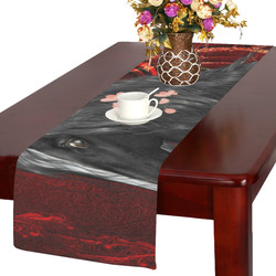 Black horse with flowers Table Runner 14x72 inch