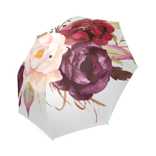 Burgundy Pink Watercolor Roses Floral Foldable Umbrella (Model U01)
