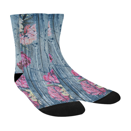 Shabby chic with painted peonies Crew Socks