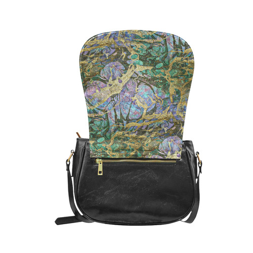 Abstract Green Watercolor Brush Painting with Gold Classic Saddle Bag/Large (Model 1648)